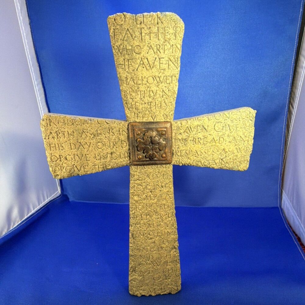 Vintage 1995 UDC Lord's Prayer Wall Cross - Spiritual Harvest Stone Resin UDC
